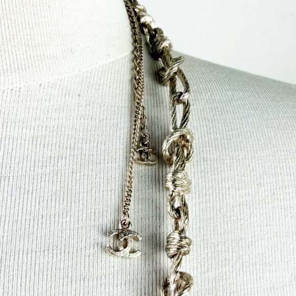 Chanel Rare Light Gold Knot Braid Multi Chain Super Long Necklace - Picture 5 of 6